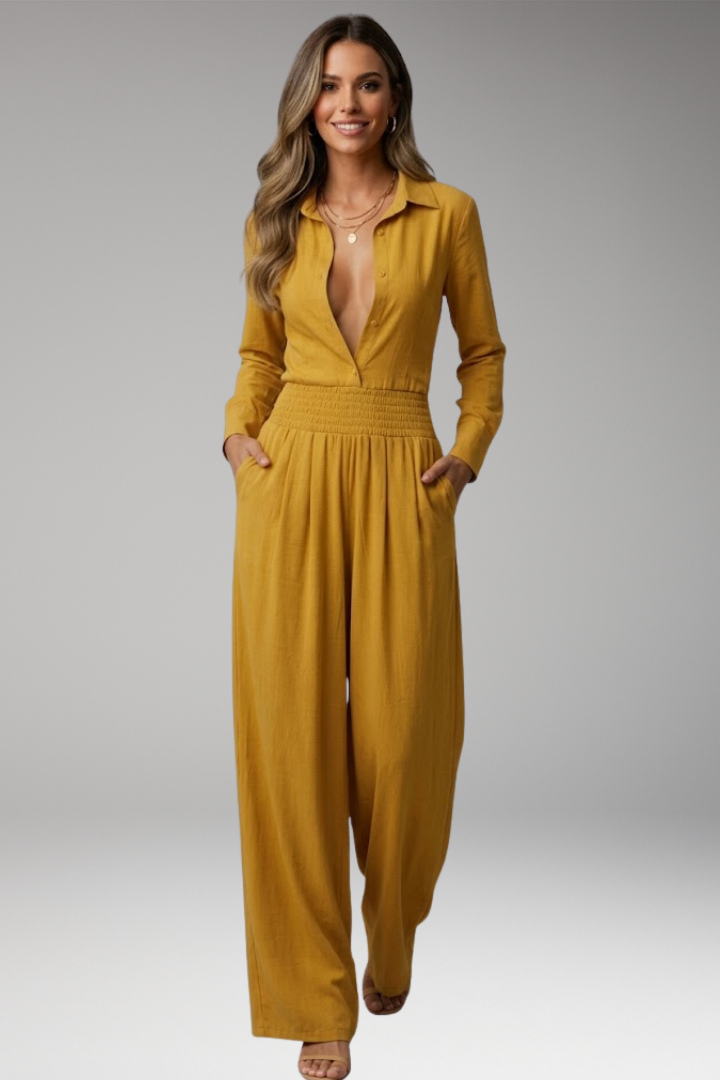Women's Jumpsuit with Collar and Wide Legs