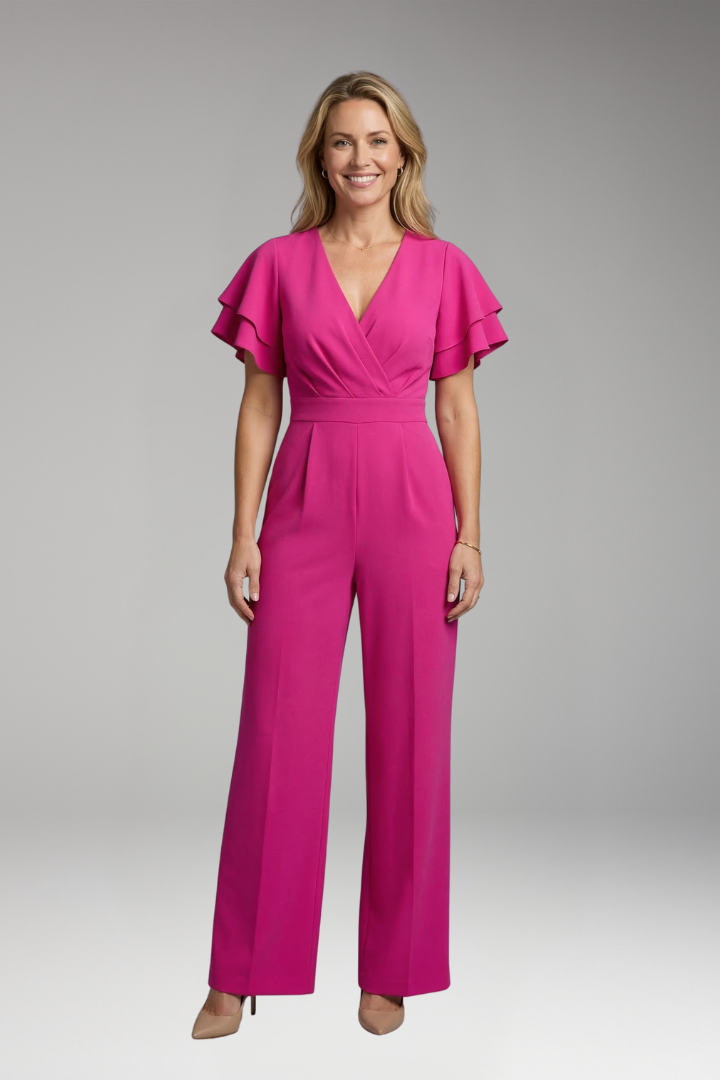 Women's Jumpsuit with Flutter Sleeve and Wide Legs