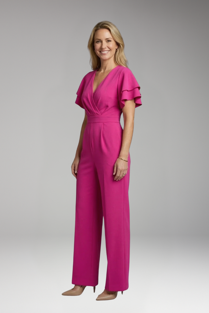 Women's Jumpsuit with Flutter Sleeve and Wide Legs