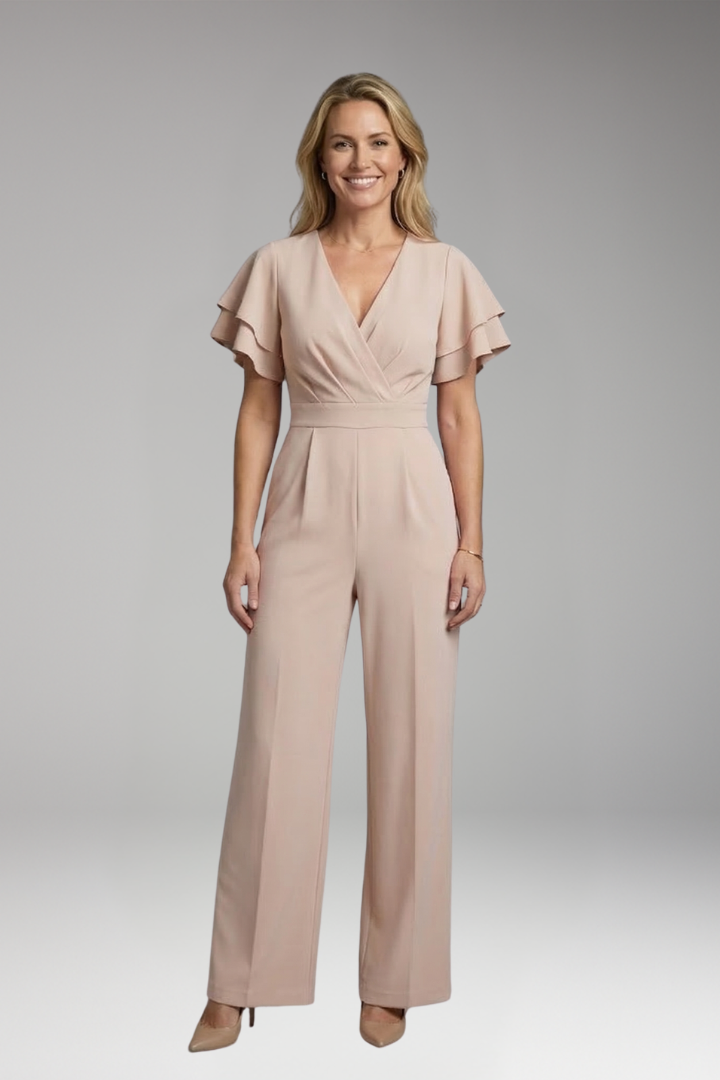 Women's Jumpsuit with Flutter Sleeve and Wide Legs