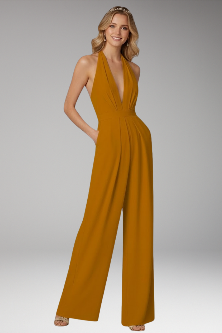 Women's Jumpsuit with Halter Neck and Backless Design