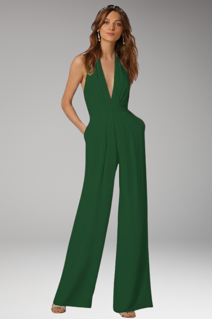 Women's Jumpsuit with Halter Neck and Backless Design