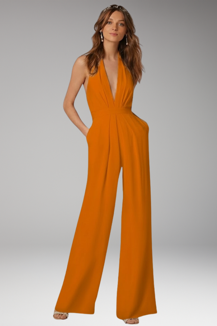 Women's Jumpsuit with Halter Neck and Backless Design