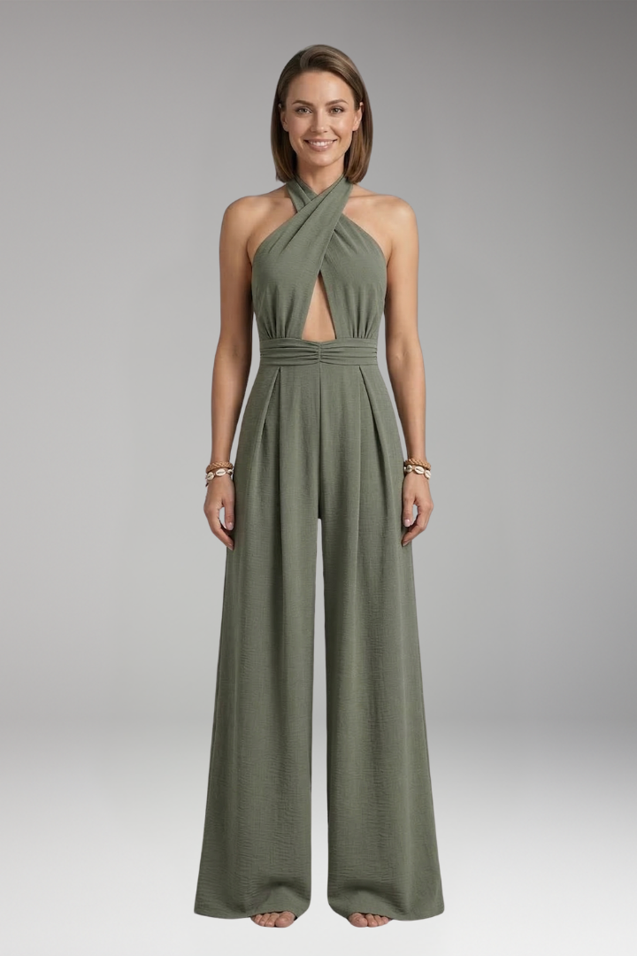 Women's Jumpsuit with Halter Neck and Front Cutout