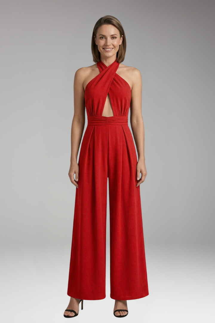 Women's Jumpsuit with Halter Neck and Front Cutout