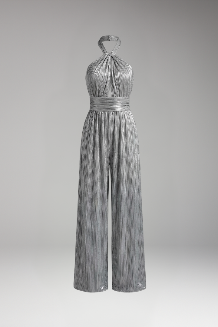 Women's Jumpsuit with Halter Neck and Pleated Legs