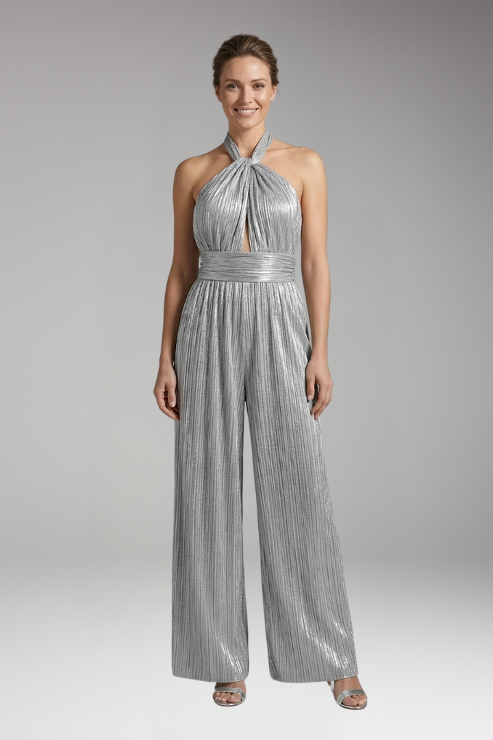 Women's Jumpsuit with Halter Neck and Pleated Legs