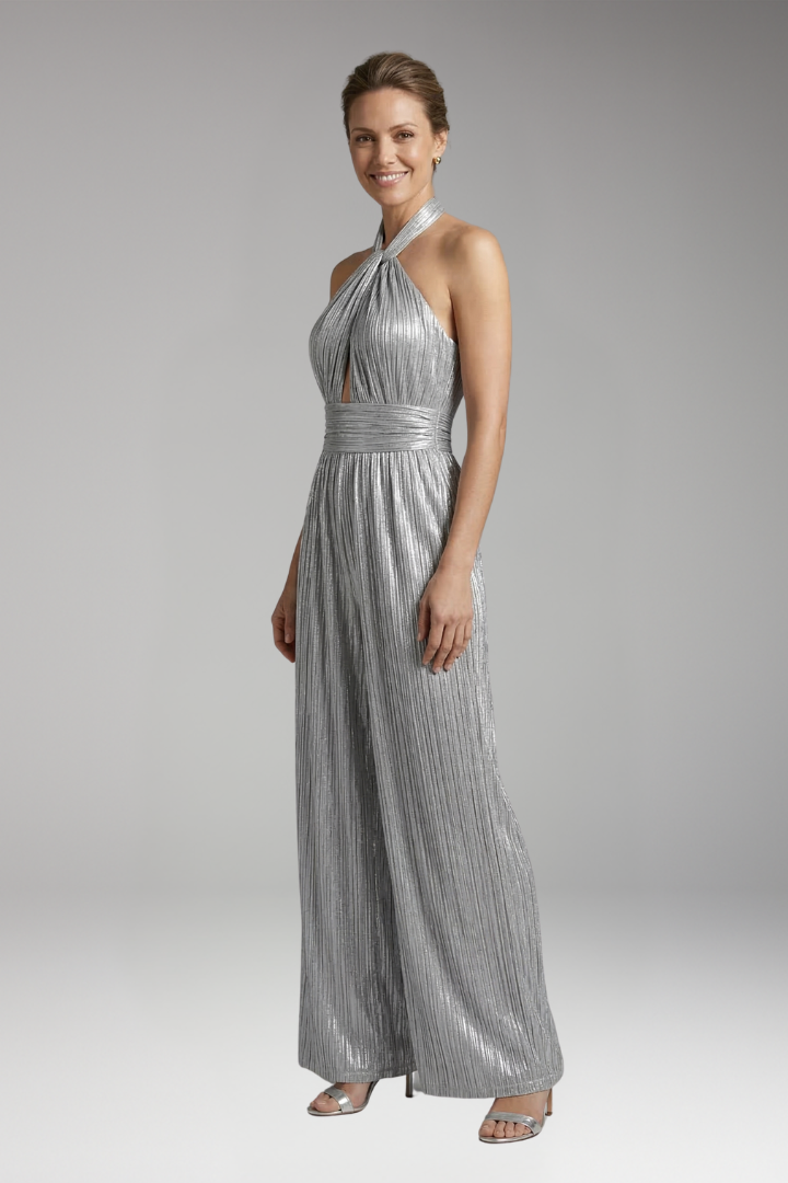 Women's Jumpsuit with Halter Neck and Pleated Legs