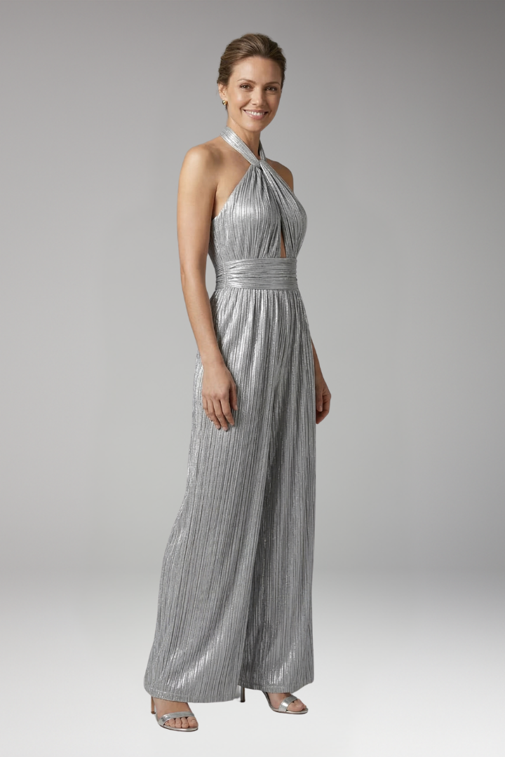 Women's Jumpsuit with Halter Neck and Pleated Legs