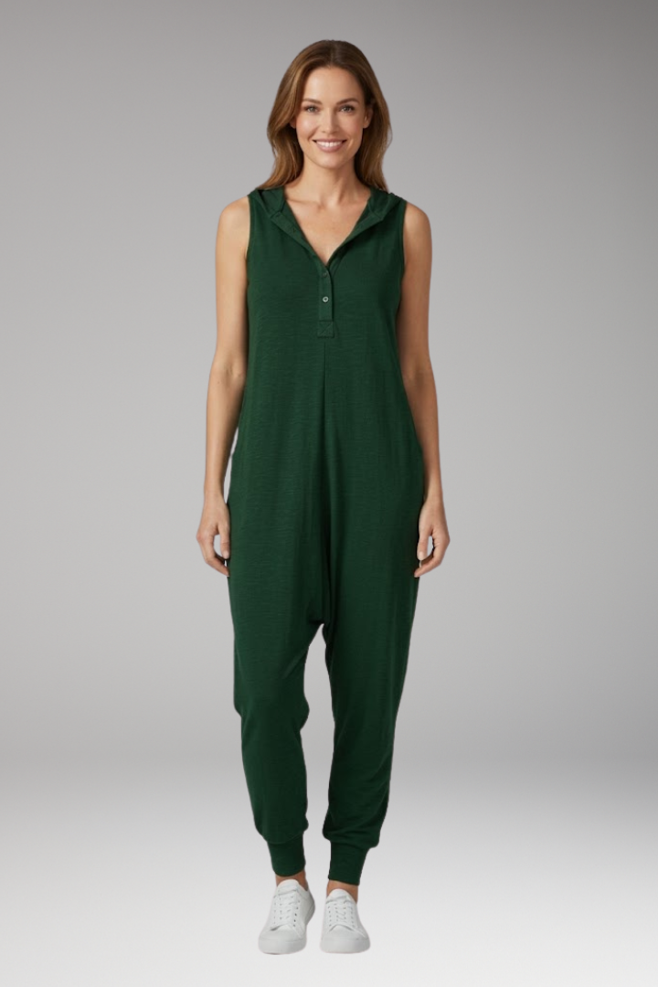 Women's Jumpsuit with Hood and Button Placket