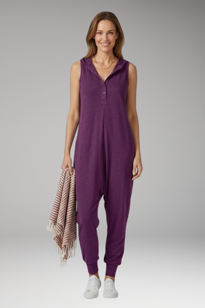 Women's Jumpsuit with Hood and Button Placket