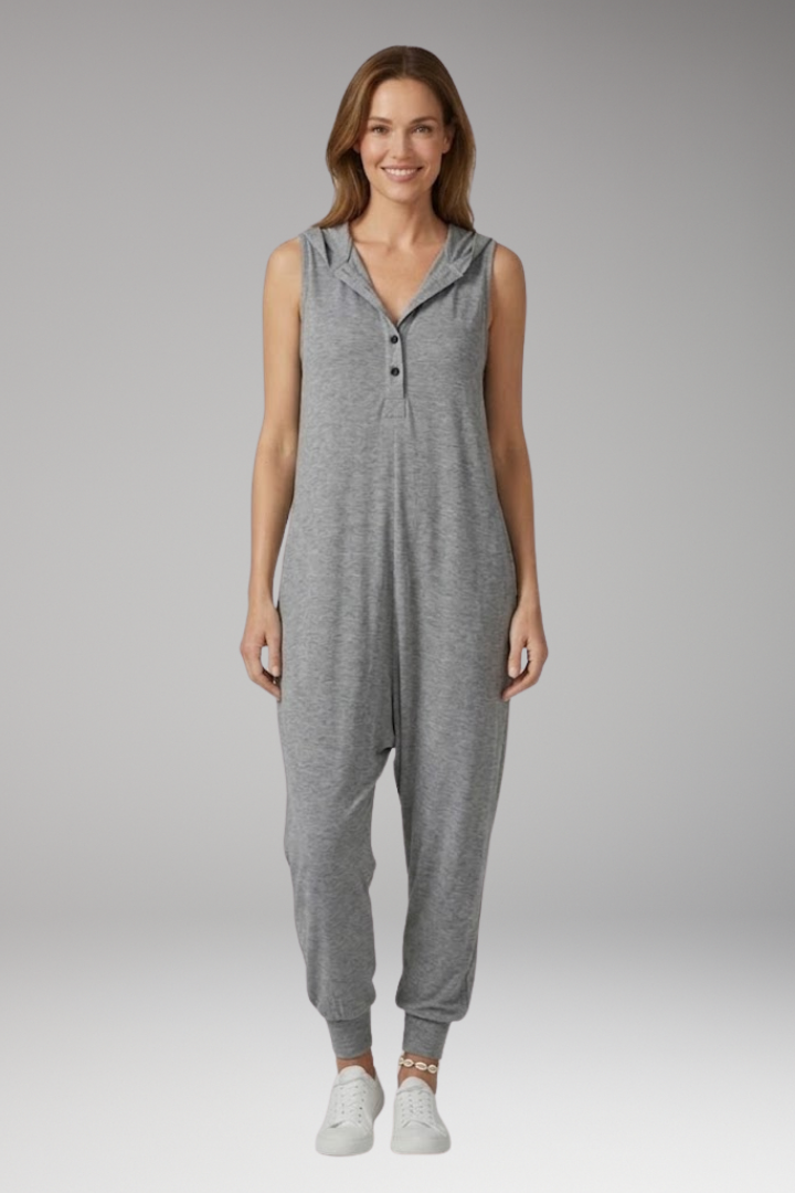 Women's Jumpsuit with Hood and Button Placket