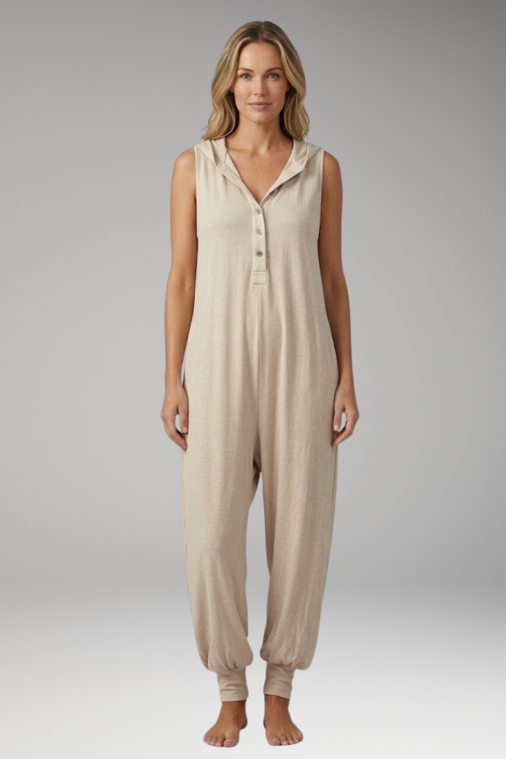 Women's Jumpsuit with Hood and Button Placket