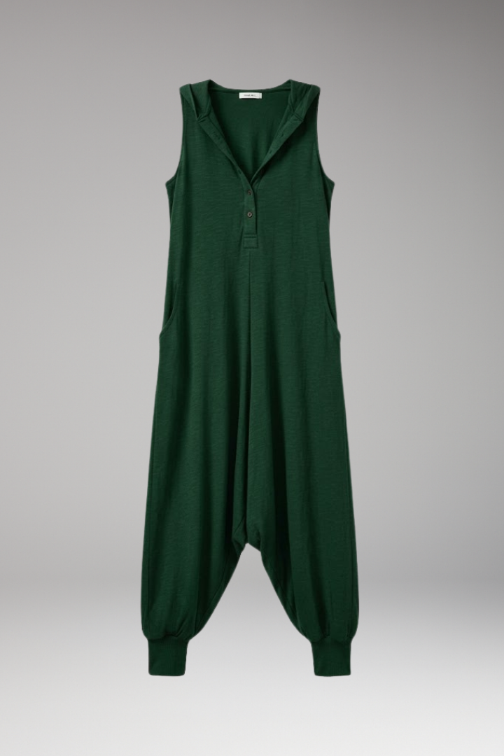 Women's Jumpsuit with Hood and Button Placket