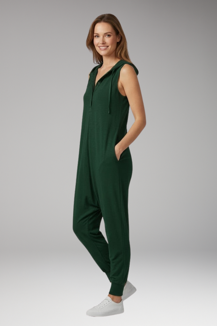 Women's Jumpsuit with Hood and Button Placket