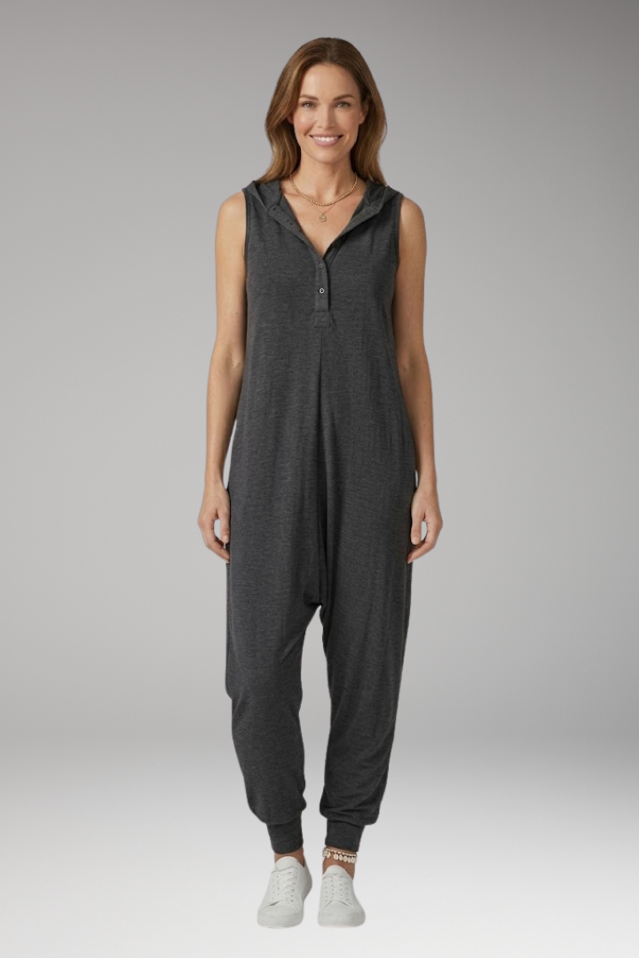 Women's Jumpsuit with Hood and Button Placket