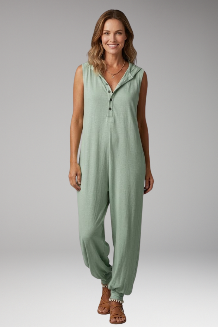 Women's Jumpsuit with Hood and Button Placket