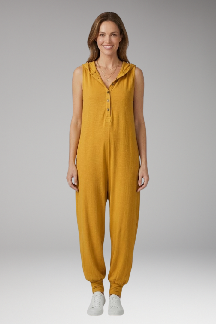Women's Jumpsuit with Hood and Button Placket
