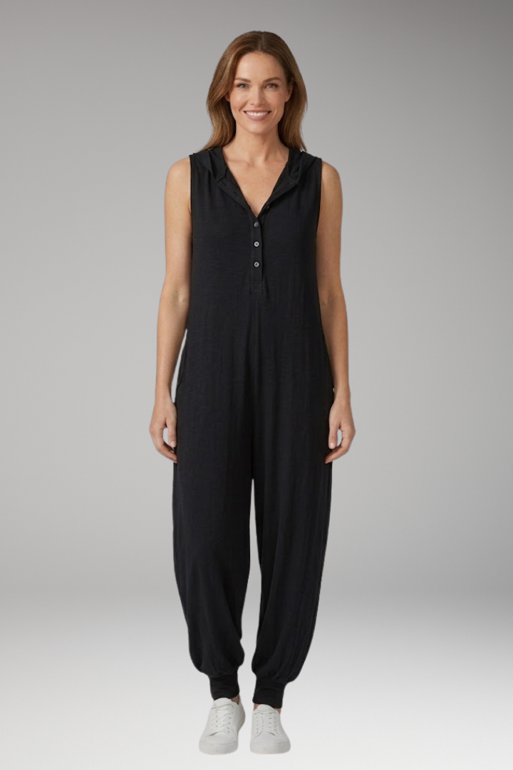 Women's Jumpsuit with Hood and Button Placket