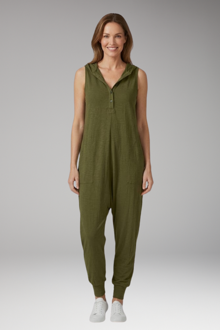 Women's Jumpsuit with Hood and Button Placket