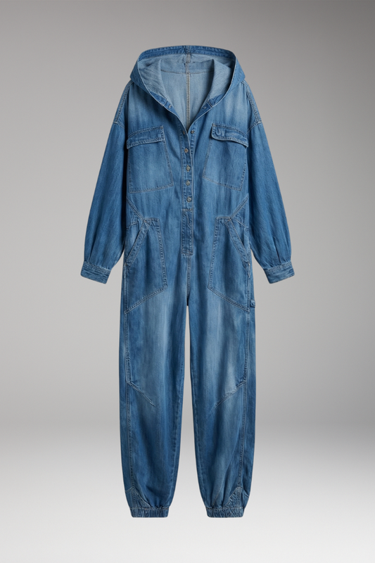 Women's Jumpsuit with Hooded Neckline and Integrated Pockets
