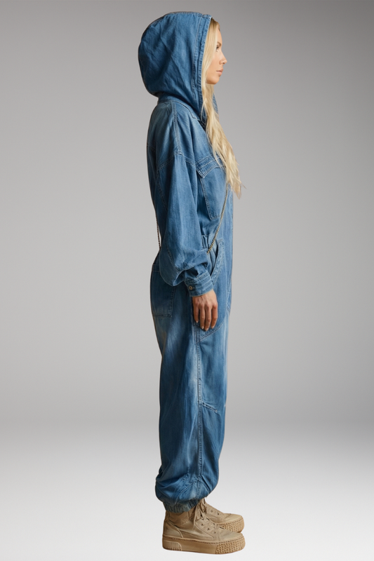Women's Jumpsuit with Hooded Neckline and Integrated Pockets