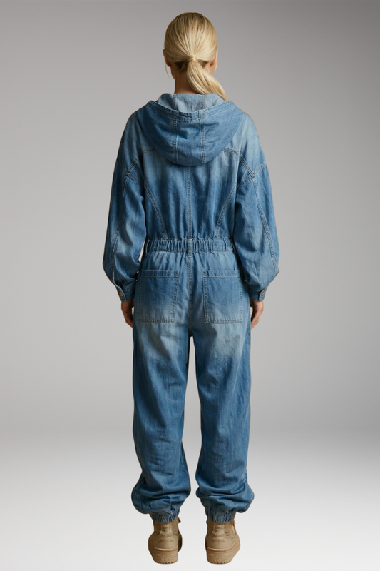 Women's Jumpsuit with Hooded Neckline and Integrated Pockets