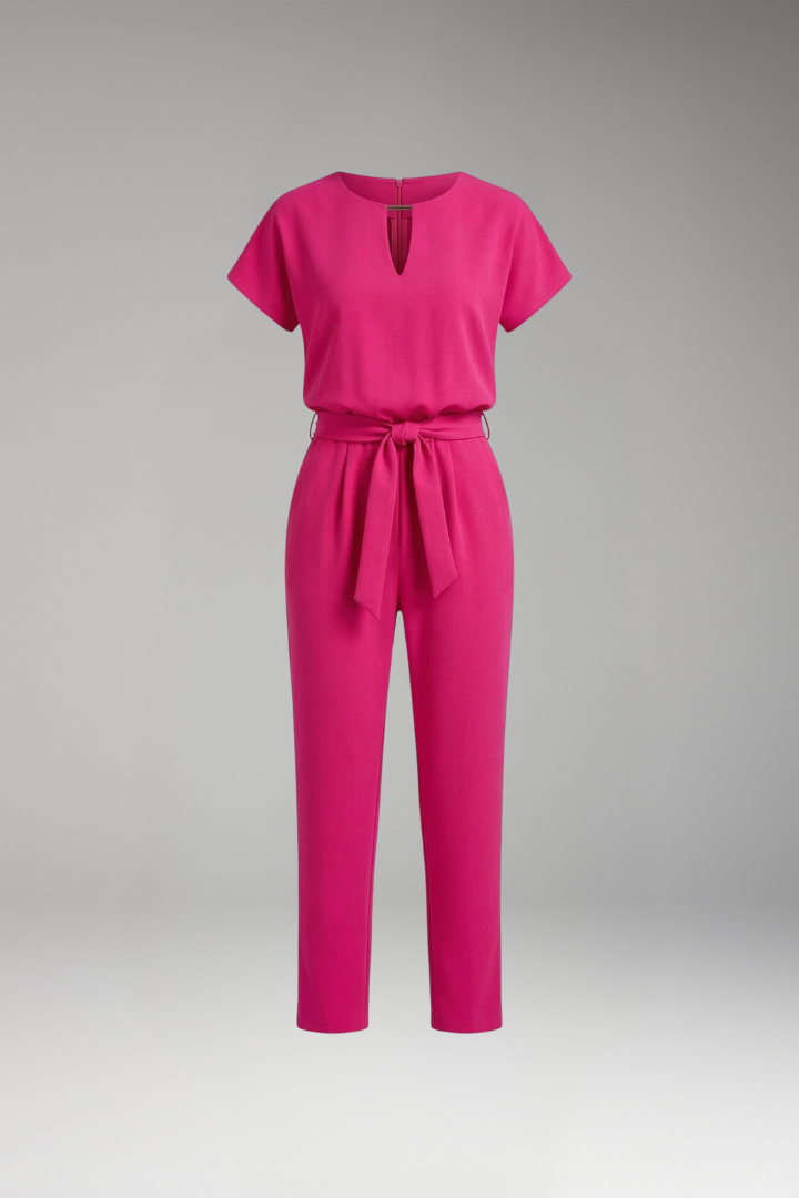 Women's Jumpsuit with Keyhole Neck and Waist Tie