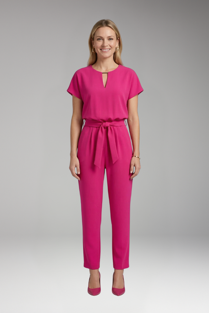 Women's Jumpsuit with Keyhole Neck and Waist Tie