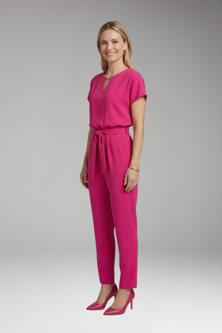 Women's Jumpsuit with Keyhole Neck and Waist Tie