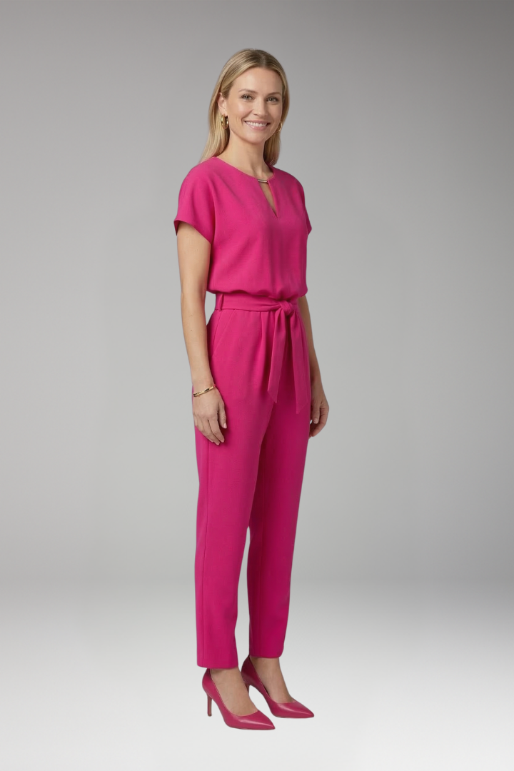 Women's Jumpsuit with Keyhole Neck and Waist Tie