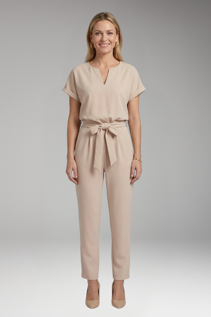 Women's Jumpsuit with Keyhole Neck and Waist Tie
