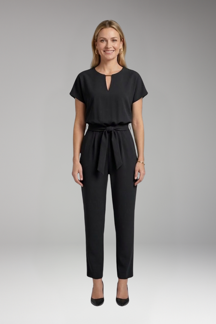 Women's Jumpsuit with Keyhole Neck and Waist Tie