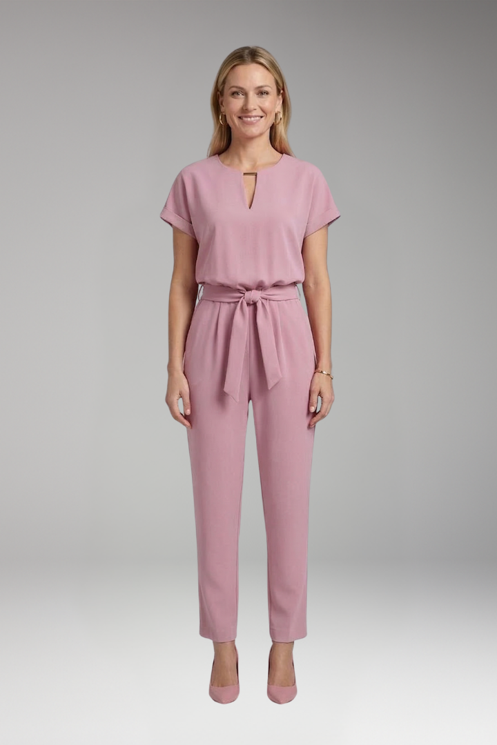 Women's Jumpsuit with Keyhole Neck and Waist Tie