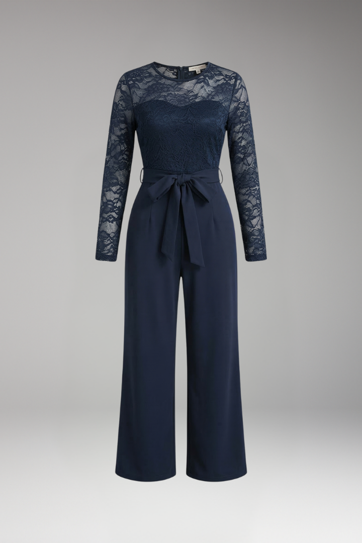 Women's Jumpsuit with Lace Bodice and Waist Tie