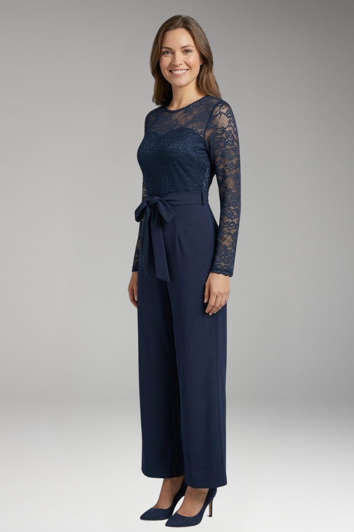 Women's Jumpsuit with Lace Bodice and Waist Tie