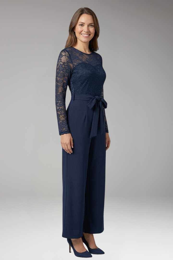 Women's Jumpsuit with Lace Bodice and Waist Tie