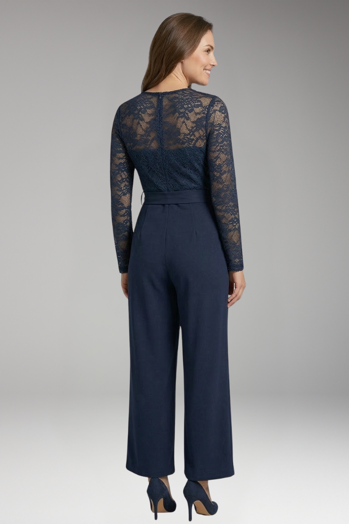 Women's Jumpsuit with Lace Bodice and Waist Tie