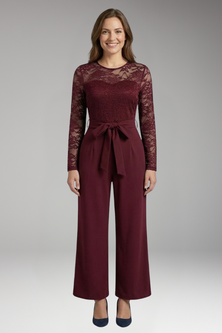 Women's Jumpsuit with Lace Bodice and Waist Tie