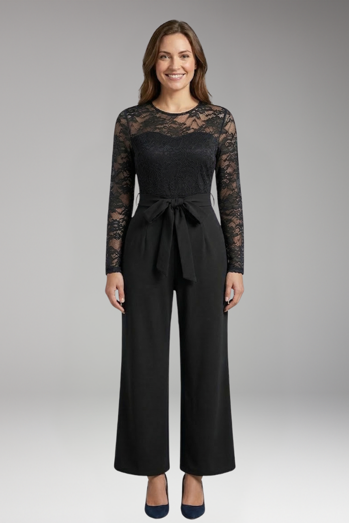 Women's Jumpsuit with Lace Bodice and Waist Tie
