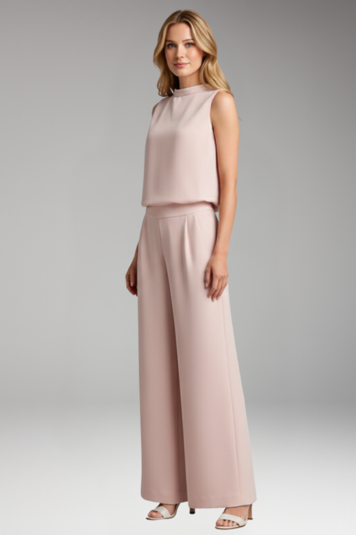 Women's Jumpsuit with Mock Neck and Wide Legs