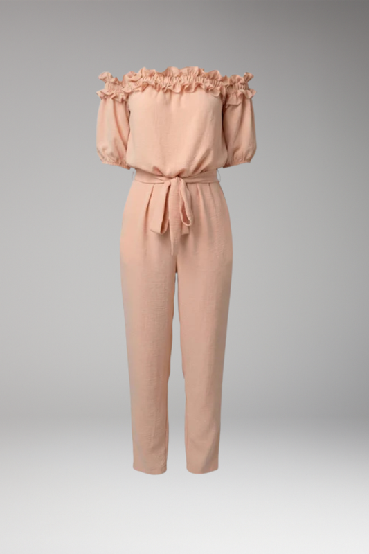 Women's Jumpsuit with Off-Shoulder Neckline and Ruffle Trim