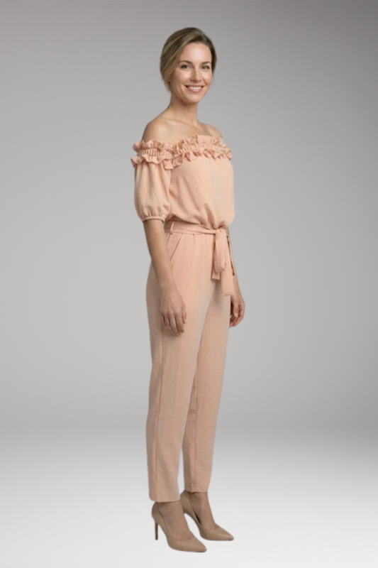 Women's Jumpsuit with Off-Shoulder Neckline and Ruffle Trim