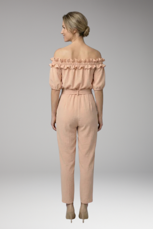 Women's Jumpsuit with Off-Shoulder Neckline and Ruffle Trim