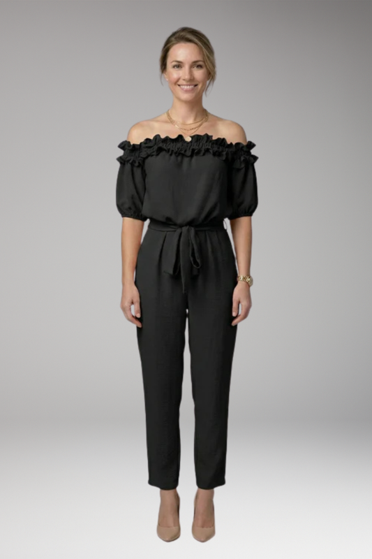 Women's Jumpsuit with Off-Shoulder Neckline and Ruffle Trim