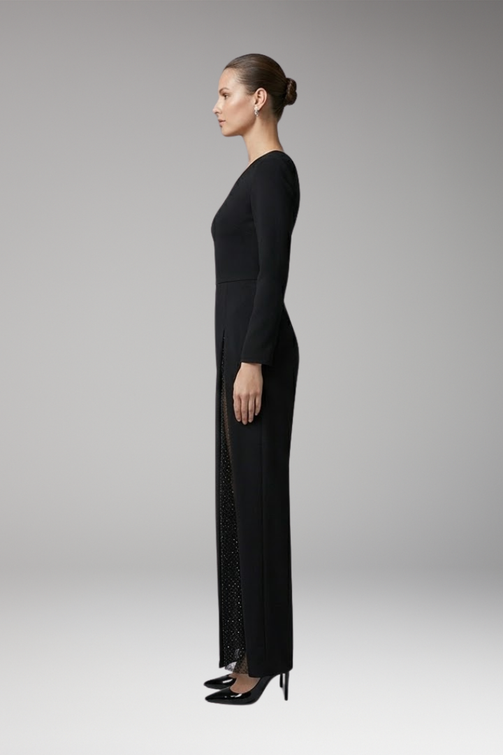 Women's Jumpsuit with One Shoulder and Mesh Panel