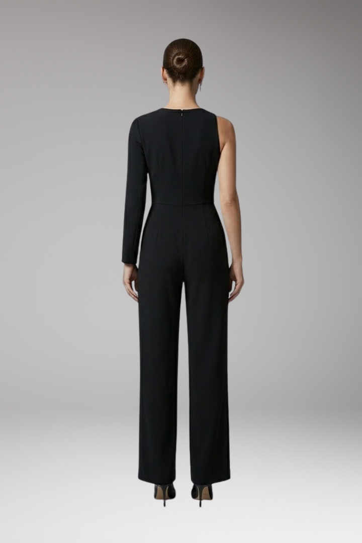 Women's Jumpsuit with One Shoulder and Mesh Panel