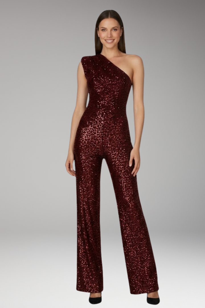 Women's Jumpsuit with One Shoulder and Straight Legs