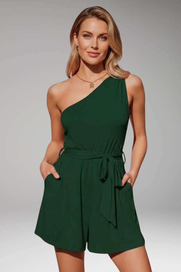 Women's Jumpsuit with One Shoulder and Waist Tie Belt
