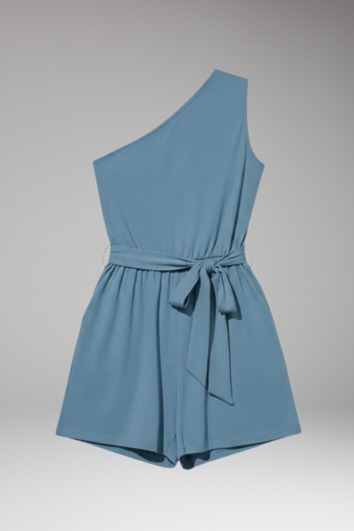 Women's Jumpsuit with One Shoulder and Waist Tie Belt